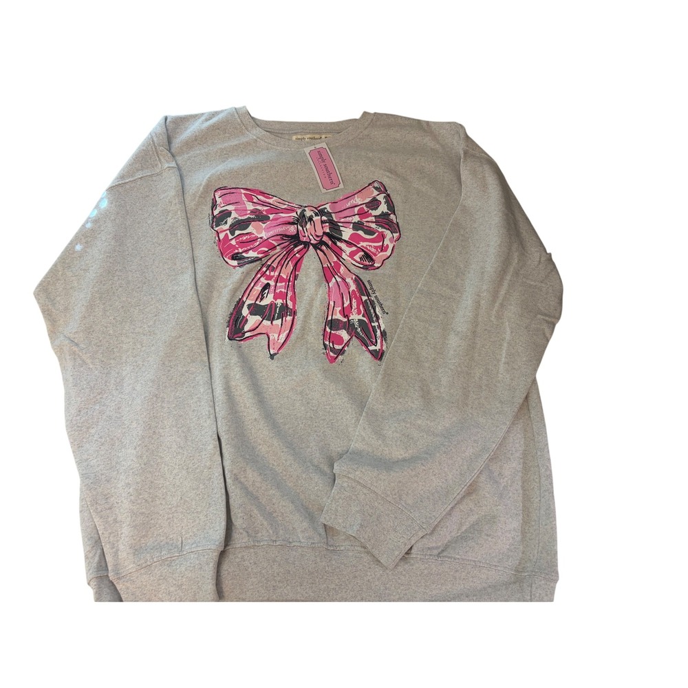 Simply Southern Sweatshirt XL-XXL Gray Pink Camo‎ Bow Crewneck Pullover Plus NWT